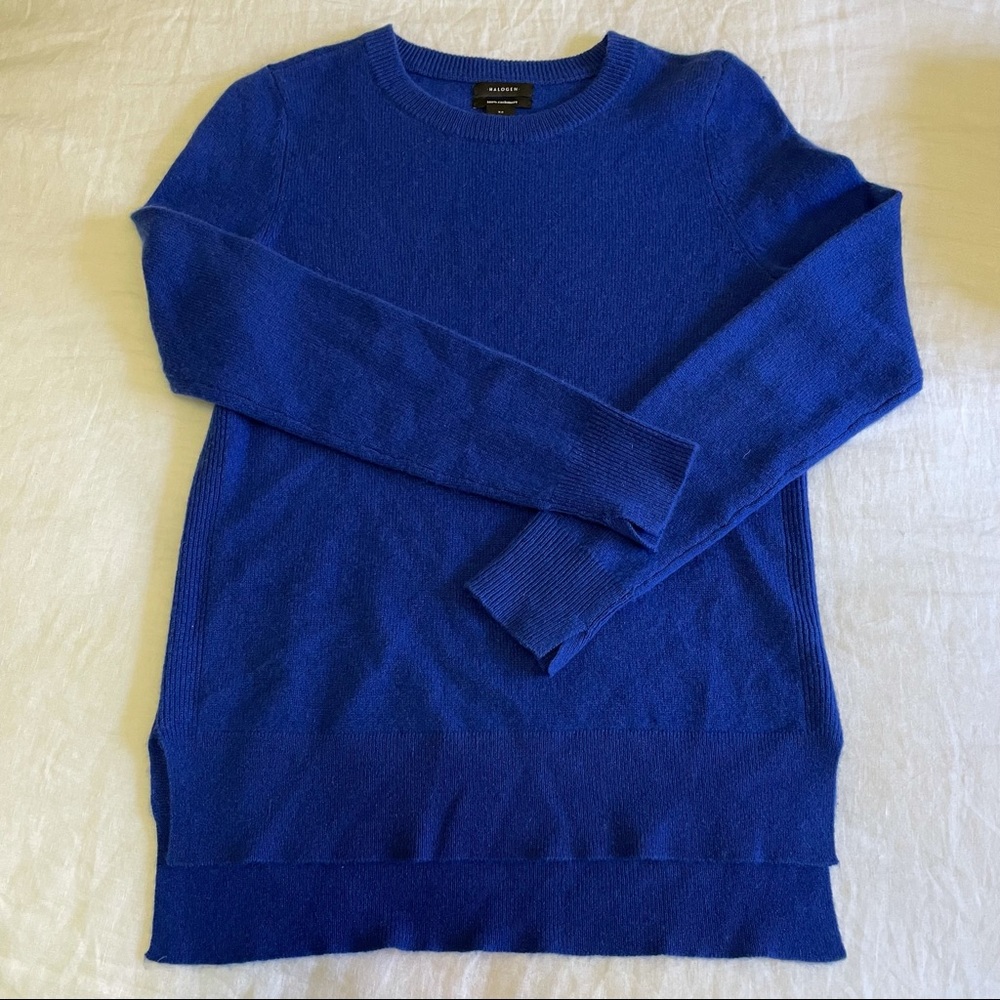 100% CASHMERE electric blue sweater - tons of details and really soft
